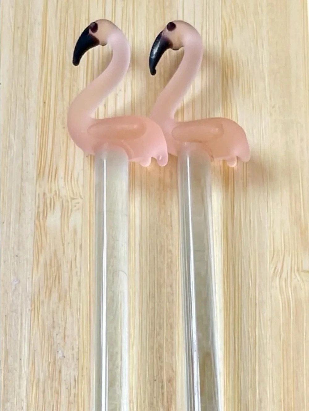 Set of 4 vintage cocktail stirrers, pink flamingos, glass, hand made